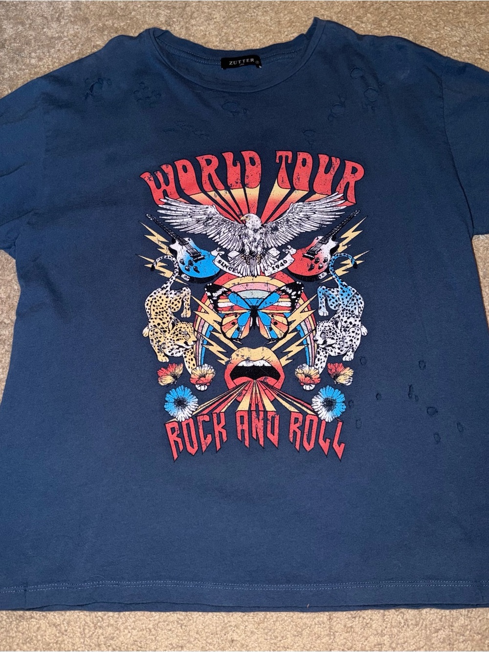 Zutter Navy 'World Tour Rock and Roll' Graphic Tee